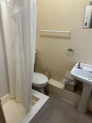 a bathroom with a toilet and a sink and a shower at Balin Helmshore in Blackpool