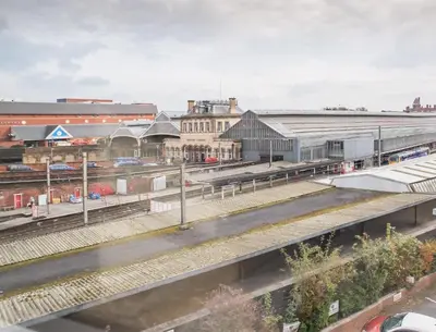 an aerial view of a train station at Fishergate Apartments in Preston