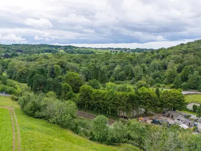 an overhead view of a forest of trees at Lodge 4 in Carnforth
