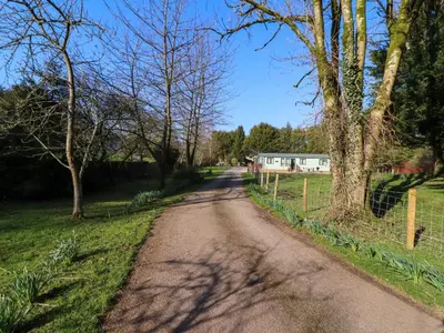 a dirt road with trees and a fence at Lodge 3 in Carnforth