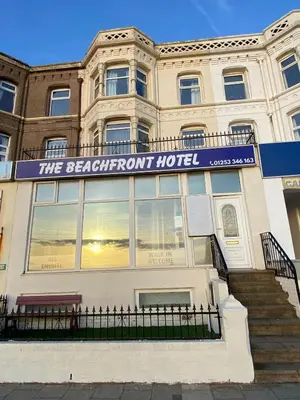 a building with a sign that reads the beachfront hotel at The Beachfront Hotel in Blackpool