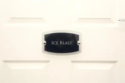 a ice chest hanging on a white door at Ice Blast 1 Bed Pleasure Beach in Blackpool