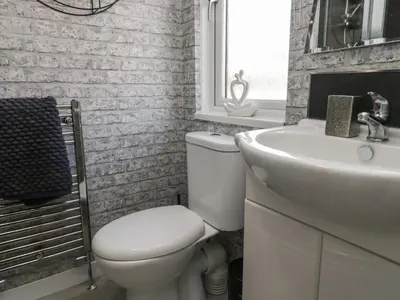 a bathroom with a white toilet and a sink at Gressingham View Lodge in Carnforth
