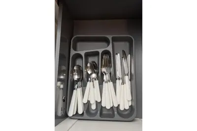a drawer filled with utensils in a kitchen at Central 3 Bedroom Flat w Parking in Liverpool