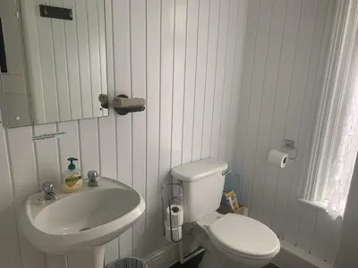 a small bathroom with a toilet and a sink at The Butterfly Hotel in Blackpool