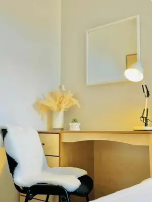 a bedroom with a desk and a chair at Room 3 Shared House in L6 in Liverpool