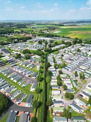 an aerial view of a parking lot at Riverside Holiday Park in Banks