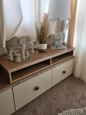 a shelf with two statues of elephants on it at Private Caravan to Hire - Marton Mere Haven Holiday Village in Blackpool