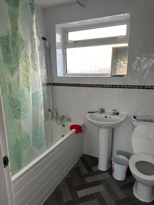 a bathroom with a toilet and a sink at Cozy apt with good location in Garstang