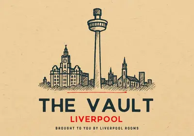 a sign with a drawing of the vaughan liverpool skyline at The Vault Liverpool City Centre sleeps 4 in Liverpool