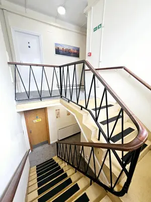 a view of a staircase in a building at Birkenhead House in Bidston
