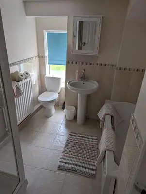 a small bathroom with a sink and a toilet at Garth Nook Barn in Soutergate
