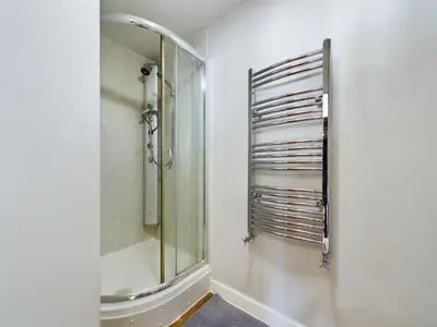 a bathroom with a shower and a glass shower stall at Group-Friendly City-Centre Flat Wifi, sleeps 4 in Liverpool