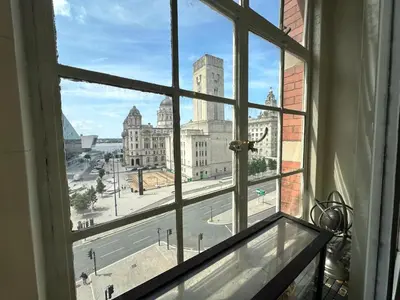 a view of a city from a window at White Star Line Hotel in Liverpool