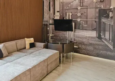 a living room with a couch and a piano at Urban Nest Liverpool Near Cavern Quarter sleeps in Liverpool