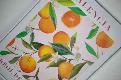 a picture of a painting of oranges on a branch at Lytham St Annes Luxury Apartment - No 1 Tides Reach in Lytham St Annes