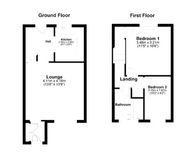 two diagrams of the floor plans of a house at Lancaster 2 Bedroom House - Driveway Parking in Lancaster
