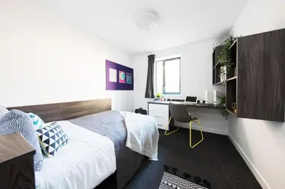a bedroom with a bed and a desk at Student Only Ensuite at Prospect Point Liverpool in Liverpool