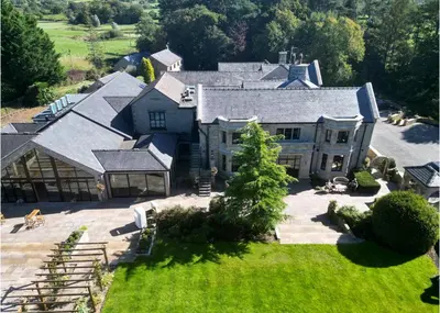 an aerial view of a large house at Longridge House in Longridge