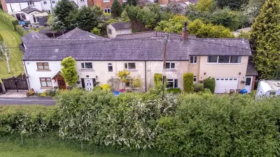 an aerial view of a house at Beautiful apartment at field view cottage in Eccleston