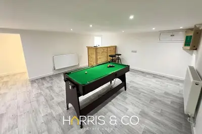 a billiard room with a pool table in it at Crews Cabin in Fleetwood