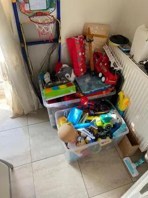 a childs play room with toys and a basketball hoop at Beautiful House in Blackpool near the beach in Marton