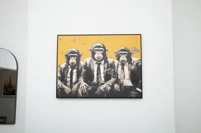 a painting of the three stooges on a wall at Cosy Studio Near Goodison & Anfield, Liverpool in Liverpool