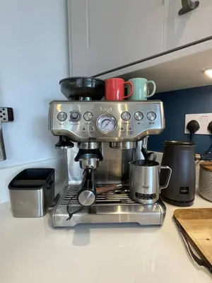 a coffee maker sitting on top of a kitchen counter at Luxury 3 Bedroom Home - 15mins to Birkdale Open in Formby