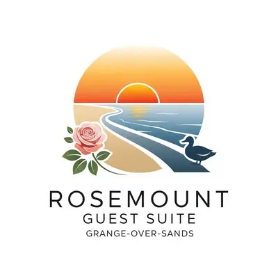 a sunset on the beach with a roseossom guest suite logo at Rosemount Guest Suite in Grange Over Sands
