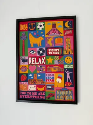 a framed collage of famous cities and landmarks at Anfield Stay Free Parking 5 minute walk in Liverpool
