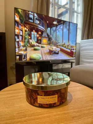 a bowl of food on a table with a picture of a living room at Valentinez Properties - Apart Hotel with a garden in Liverpool in Liverpool