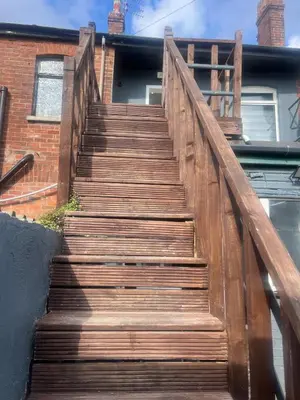 a wooden staircase leading up to a house at Seaside Escape in Blackpool in Blackpool