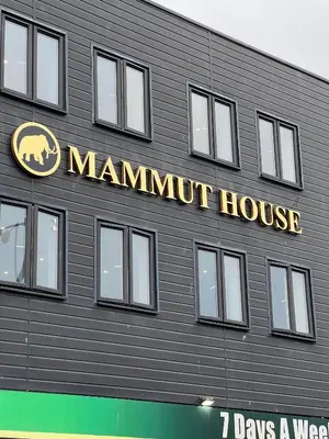 a building with a sign for a mannut house at Mammut House in Liverpool