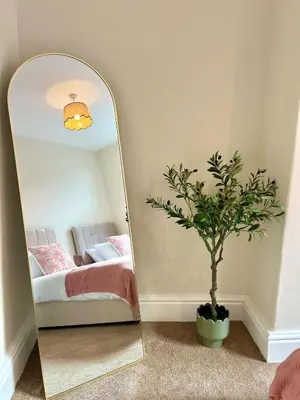 a mirror in a room with a bed and a plant at Cosy city centre home - Wi-Fi - Free Parking in Preston