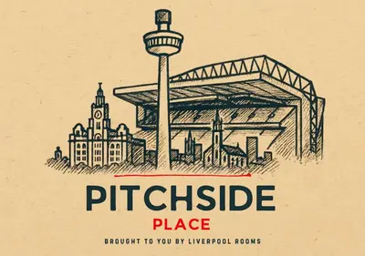 a drawing of a railway station with a bridge at Pitchside Place Walk to Anfield sleeps 19 in Liverpool