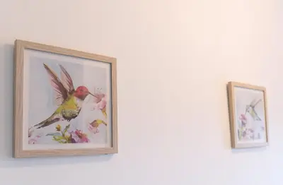 two framed pictures of birds on a white wall at The Lytham Retreat - New! Spacious & Luxurious in Lytham St Annes