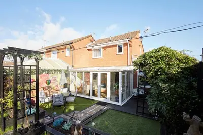 an aerial view of a house with a garden at Host & Stay - The Cheeky Squirrel in New Brighton