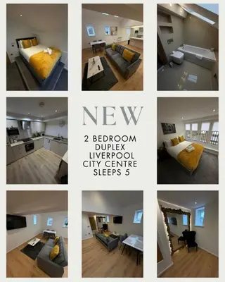 a collage of photos of a living room and bedroom at City Centre Duplex Apartment Liverpool in Liverpool
