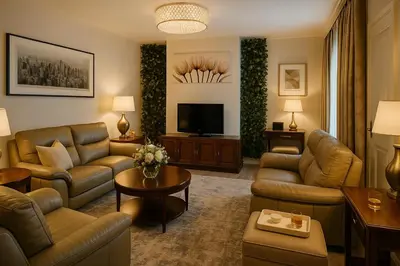 a living room with couches and a flat screen tv at Platt Bridge Contractor Stays-2 bedroom house in Abram