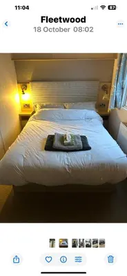 a picture of a bed in a hotel room at Haven Cala gran in 2026 through to Jan 2027 spring summer winter breaks Blackpool Fleetwood entire home 6 people seaside holiday park in Fleetwood