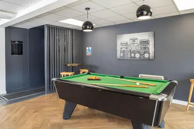 a billiard room with a pool table in it at For Students Only Myrtle Court in Liverpool in Liverpool