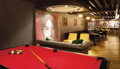 a billiard room with a pool table and a bar at For Students Only Cozy Stays at Crosshall Street in Liverpool
