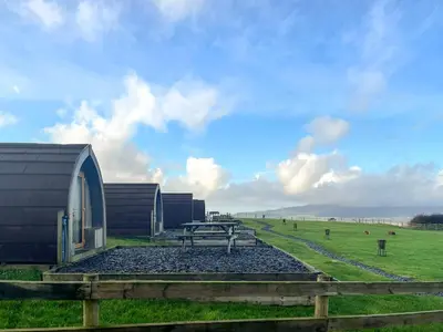 a picnic table in a field next to a building at Meadow - Uk48483 in Dalton in Furness