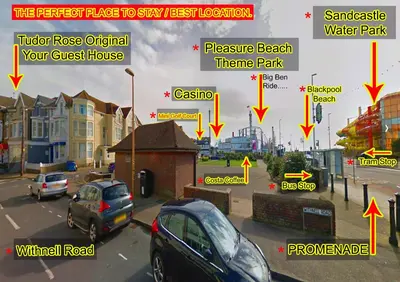 a view of a street with cars on the road at MyRoomz Tudor Rose Original in Blackpool