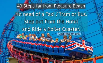 a group of people riding on a roller coaster at MyRoomz Tudor Rose Original in Blackpool