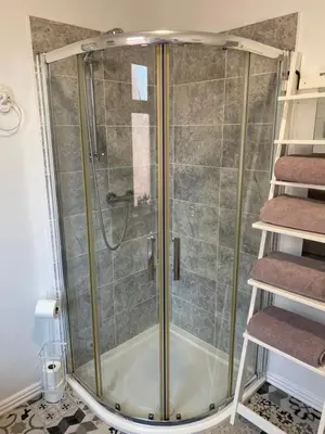 a shower with a glass enclosure in a bathroom at Mayfield House-Private Hosted Stay with Breakfast in Blackpool