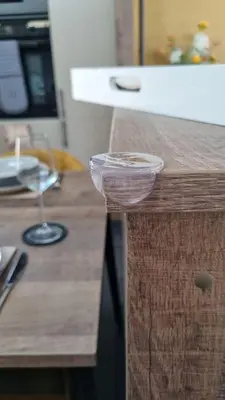 a wooden counter with a bowl on top of it at 1 Sunset View in Millom