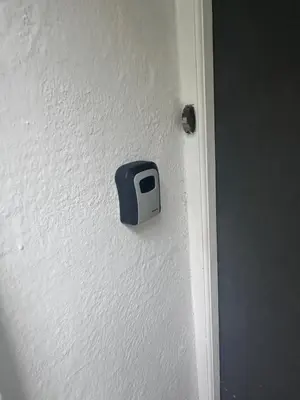 a blue and white object on a white door at Greenways House in Lancaster