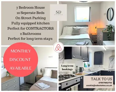 a collage of pictures of a room with a bed and a kitchen at Contractors House - 10 Seperate Beds - FREE Parking in Liverpool