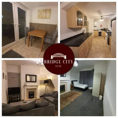 a collage of photos of a kitchen and a living room at Warm & Welcoming Balfour Getaway in Wallasey